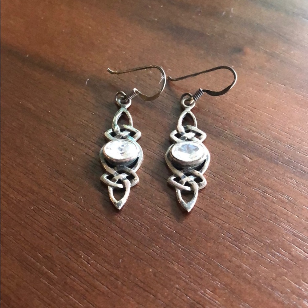 Celtic Sterling Silver Drop Earrings w/Rhinestone